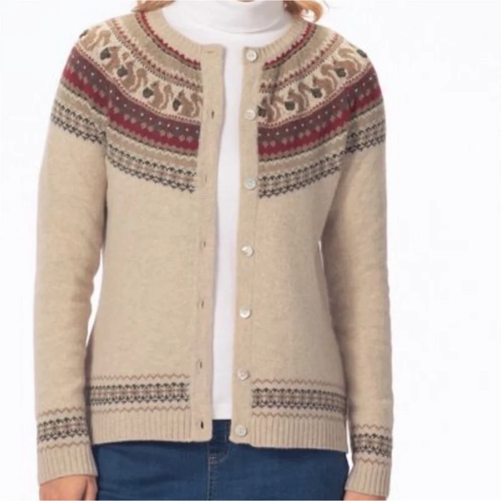 Appleseed’s Squirrel Fair Isle Wool Cardigan Sweater - Picture 5 of 17